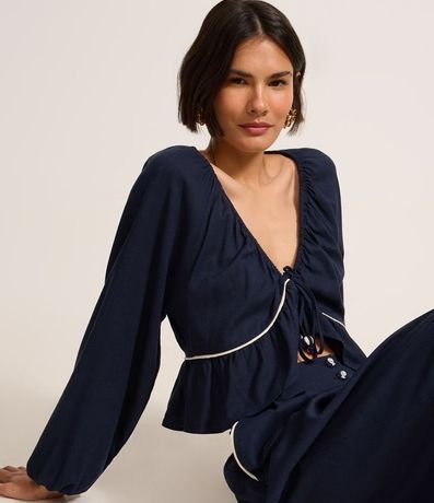 Blusa en Viscolino con Bies Contrastante y Bajo de Volado 1