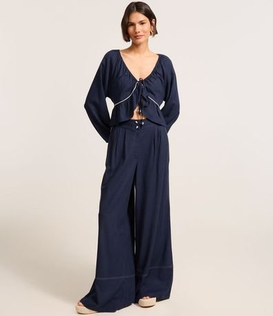 Blusa en Viscolino con Bies Contrastante y Bajo de Volado 2