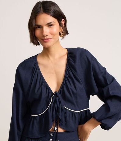 Blusa en Viscolino con Bies Contrastante y Bajo de Volado 3