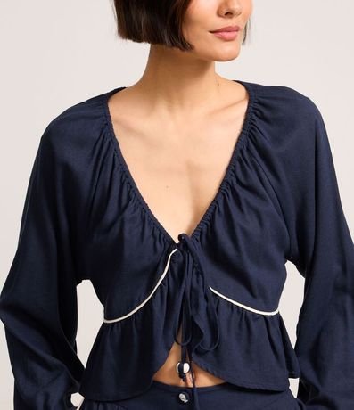 Blusa en Viscolino con Bies Contrastante y Bajo de Volado 4