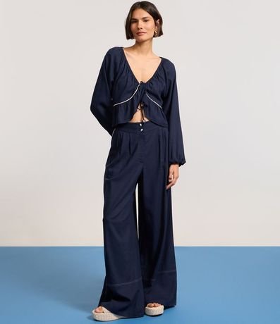 Pantalón Pantalona en Viscosa y Lino con Bajo Larga 6