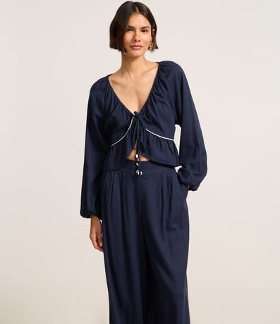 Pantalón Pantalona en Viscosa y Lino con Bajo Larga 2