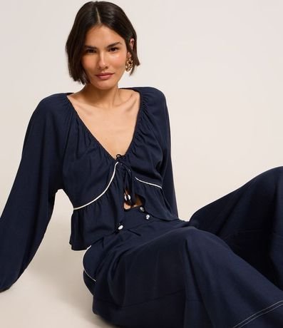 Pantalón Pantalona en Viscosa y Lino con Bajo Larga 5