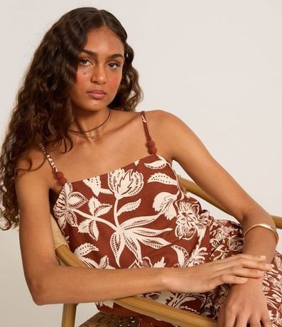 Blusa en Viscolino con Estampa Floral y Bajo con Punta