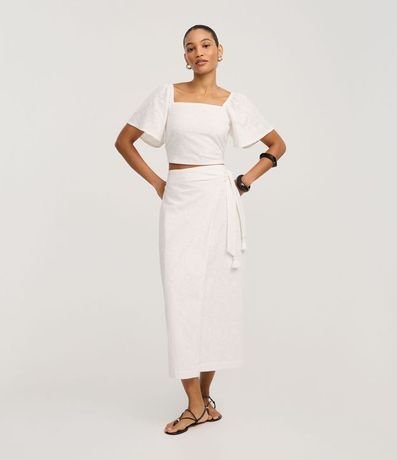 Pollera Recta Midi en Laise con Lazo y Bordados