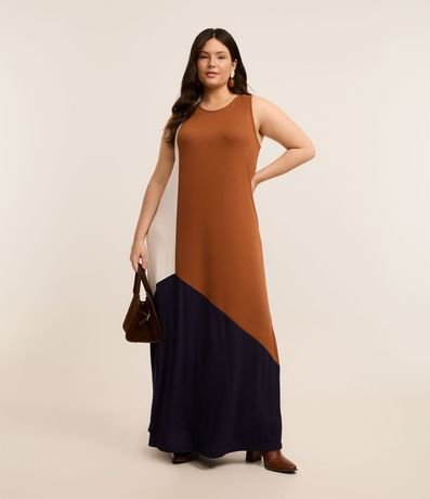 Vestido Largo en Viscosa con Bloques de Color Curve & Plus Size