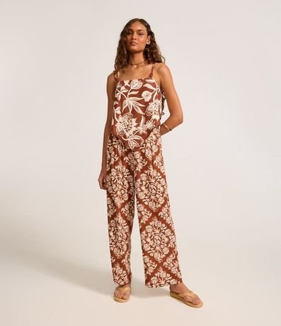 Pantalón Pantalona en Viscolino con Estampa Floral