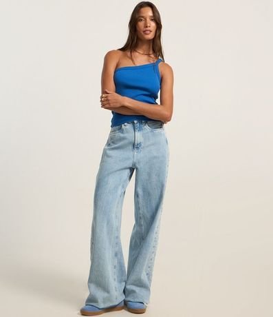 Blusa de un Hombro en Rib con Textura Leve 2