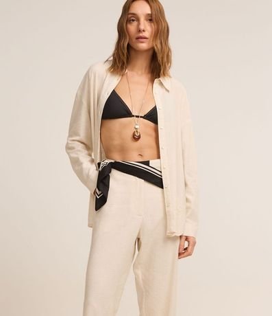 Pantalón Recto en Viscolino con Textura de Palmeras en la Bajo Nube 2