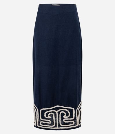 Pollera Recta Midi en Cambraia con Bordado en la Bajo 6