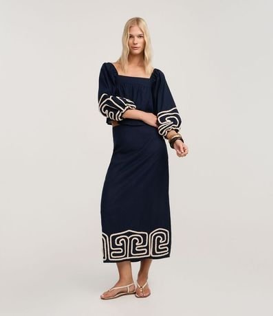 Pollera Recta Midi en Cambraia con Bordado en la Bajo