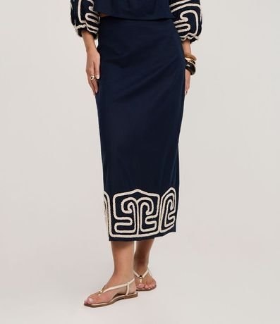 Pollera Recta Midi en Cambraia con Bordado en la Bajo 3