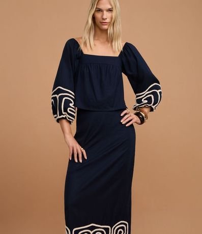 Pollera Recta Midi en Cambraia con Bordado en la Bajo 5