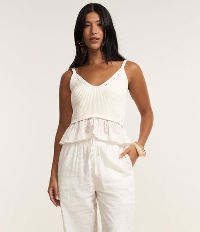 Pantalón Recto en Laise con Textura de Perforaciones y Cintura Elástica 2