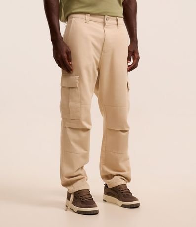 Pantalón Baggy en Sarga con Bolsillos Cargos y Ajuste en la Parte Baja 2