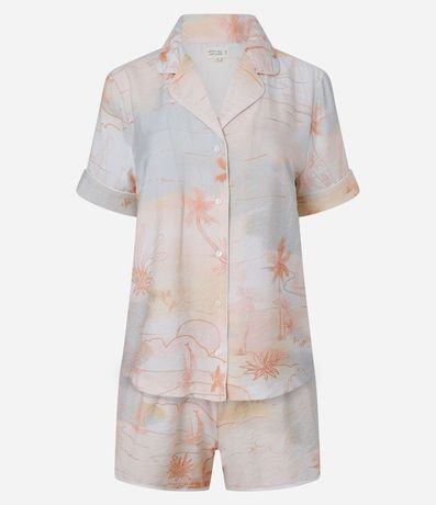 Pijama Short Doll Americano en Chalis con Estampa Tropical 4