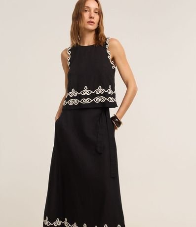 Pollera Evasê Midi en Viscolino con Bordado en la Bajo 2