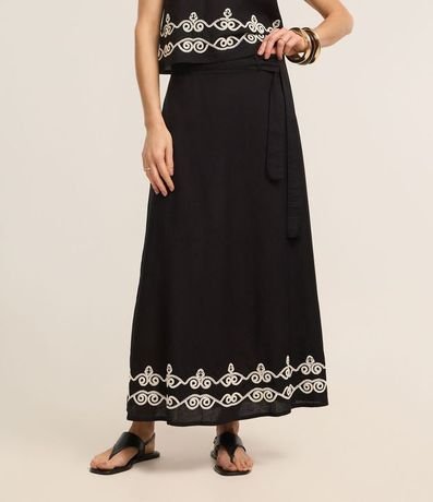 Pollera Evasê Midi en Viscolino con Bordado en la Bajo 3