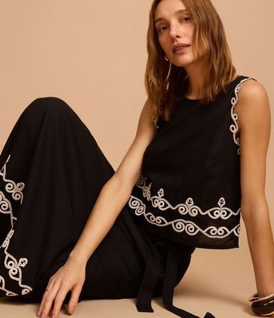 Pollera Evasê Midi en Viscolino con Bordado en la Bajo 6