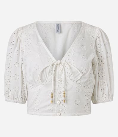 Blusa con Manga Abullonada Lazo y Abotonado con Textura Floral 5