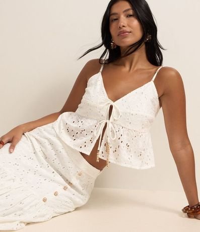 Blusa Cropped en Laise Floral con Lazo Delantero