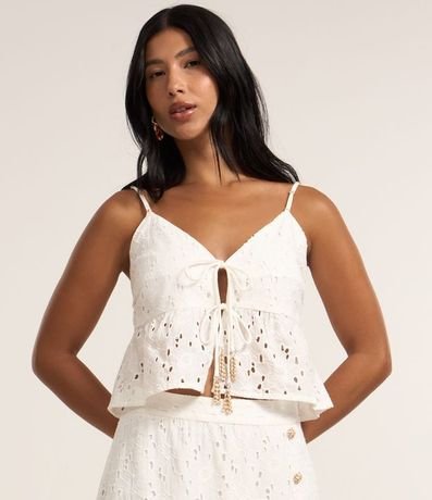 Blusa Cropped en Laise Floral con Lazo Delantero 3