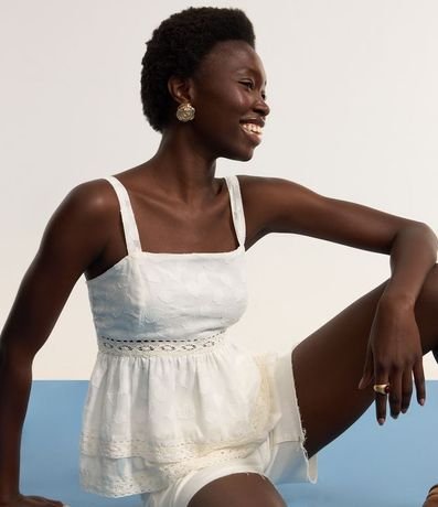 Blusa Musculosa con Escote Recto y Estampa Hojas con Detalles de Encaje 4