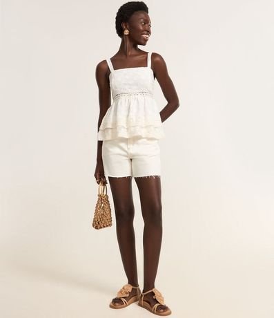 Blusa Musculosa con Escote Recto y Estampa Hojas con Detalles de Encaje 2