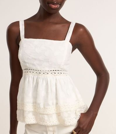 Blusa Musculosa con Escote Recto y Estampa Hojas con Detalles de Encaje 3