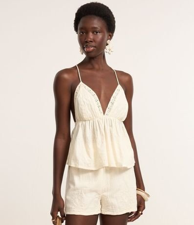 Blusa de Bretel Fino en Cambraia Abstracta con Textura Floral