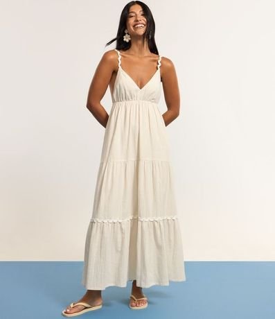 Vestido Long Midi con Lino Adornos y Volados 5