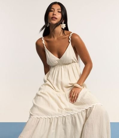 Vestido Long Midi con Lino Adornos y Volados 6