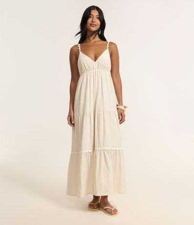 Vestido Long Midi con Lino Adornos y Volados