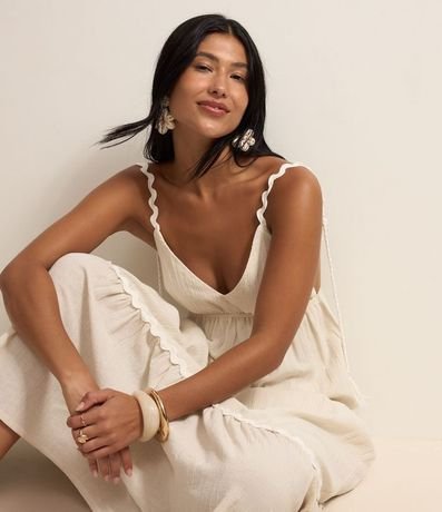 Vestido Long Midi con Lino Adornos y Volados 4