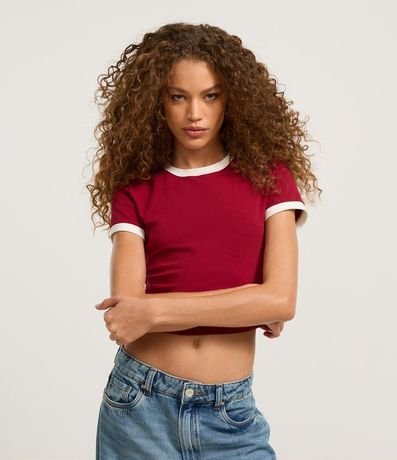 Blusa T-shirt en Algodón con Detalles Contrastantes 3