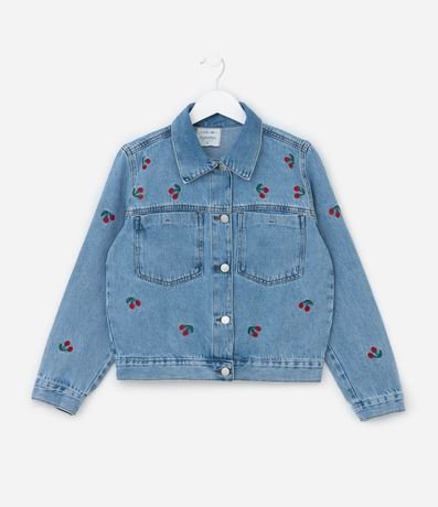 Campera Infantil Jeans con Bordado Cerezas - Talle 5 a 14 años