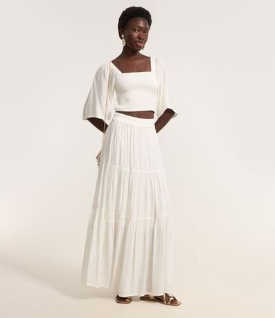 Pollera Larga con Volados e Hilo Metalizado