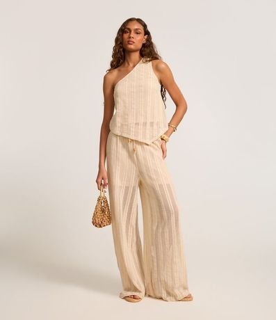 Pantalón Recto en Algodón con Lazo en la Cintura Elástico