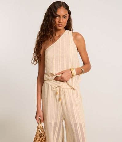 Pantalón Recto en Algodón con Lazo en la Cintura Elástico 2