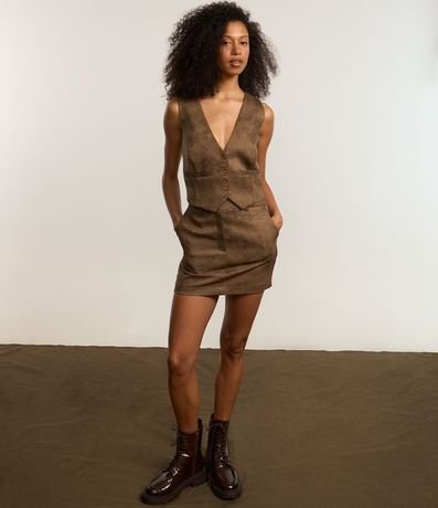 Pollera Mini en Sastrería Manchada con Trabillas y Corte Recto 6