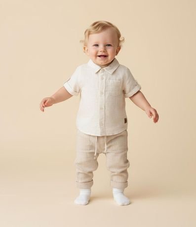 Pantalón Infantil en Cambraia con Bolsillo Cuchillo y Bajo Plegado - Talle 0 a 18 Meses