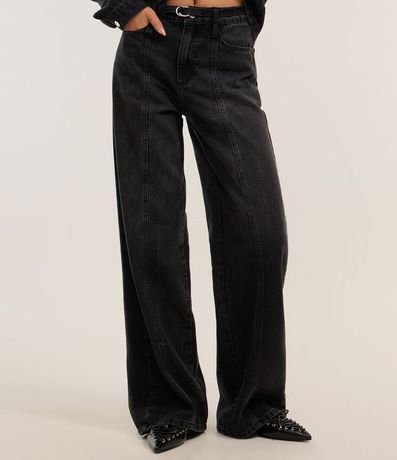 Pantalón Wide Leg en Jeans con Recorte y Cinturón con Hebilla 2