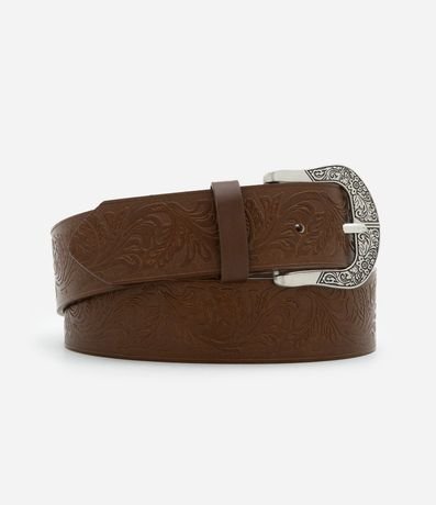 Cintur�n Mediano con Hebilla Contrastante y Textura
