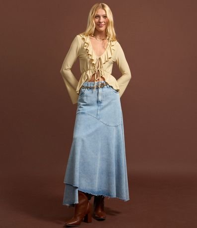 Pollera Midi en Jeans Delave con Bajo Irregular 6