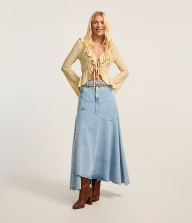 Pollera Midi en Jeans Delave con Bajo Irregular