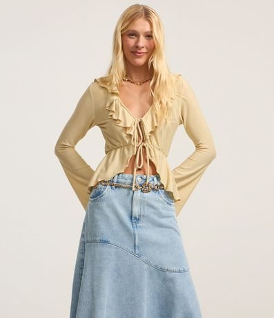 Pollera Midi en Jeans Delave con Bajo Irregular 2