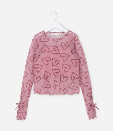 Blusa Infantil con Superposición y Lacitos en las Mangas - Talle 5 a 14 años