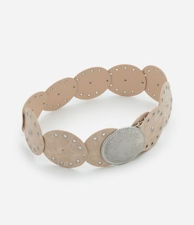 Cinturón Largo de Discos y Tachas con Hebilla de Níquel Escovado 1