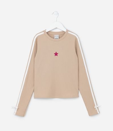 Remera Infantil Acanalada con Raya y Lazos en la Manga - Talle 5  14 años