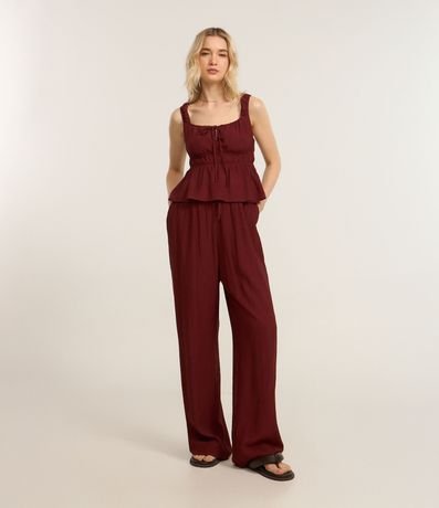 Pantalón Recto en Viscosa Texturizada con Lazo en la Cintura 1